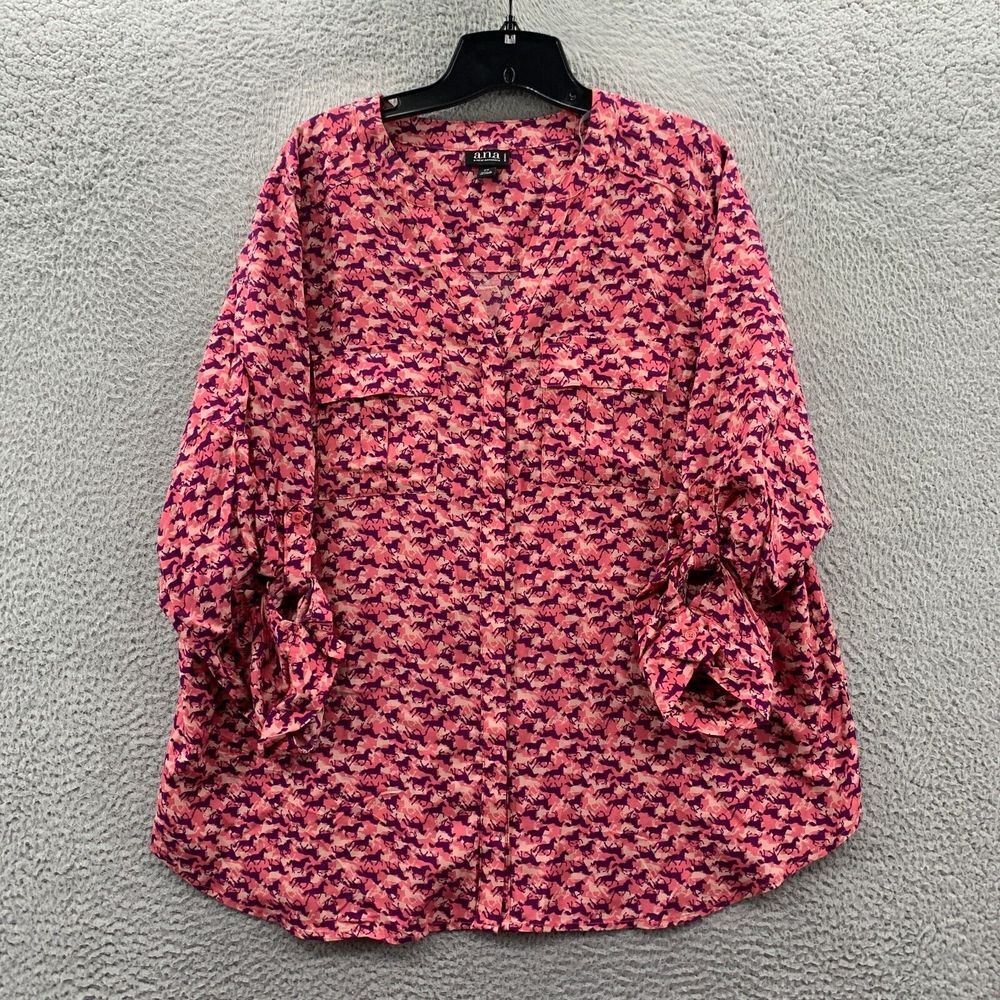 ANA Blouse Womens 0X Top 3/4 Sleeve Pink